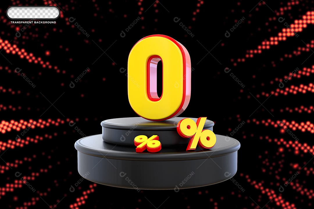 Pódio de Desconto 0% Vermelho e Amarelo Elemento 3D para Composição PSD