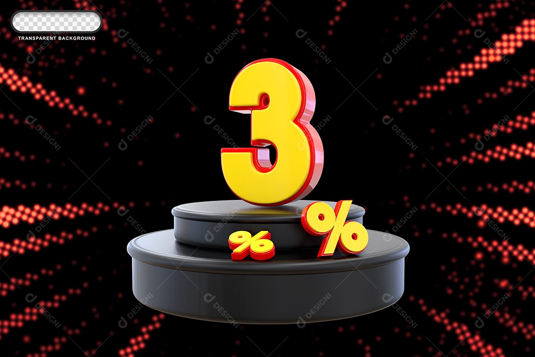 Pódio de Desconto 3% Vermelho e Amarelo Elemento 3D para Composição PSD