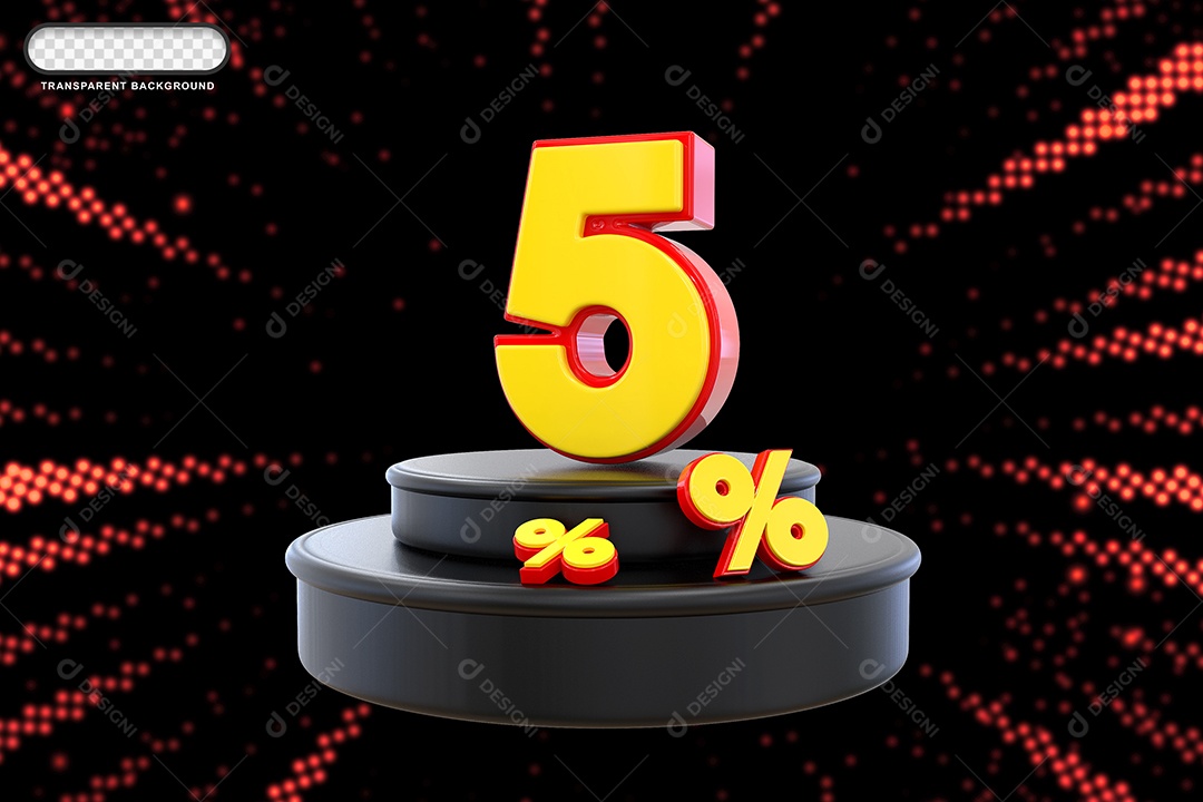 Pódio de Desconto 5% Vermelho e Amarelo Elemento 3D para Composição PSD