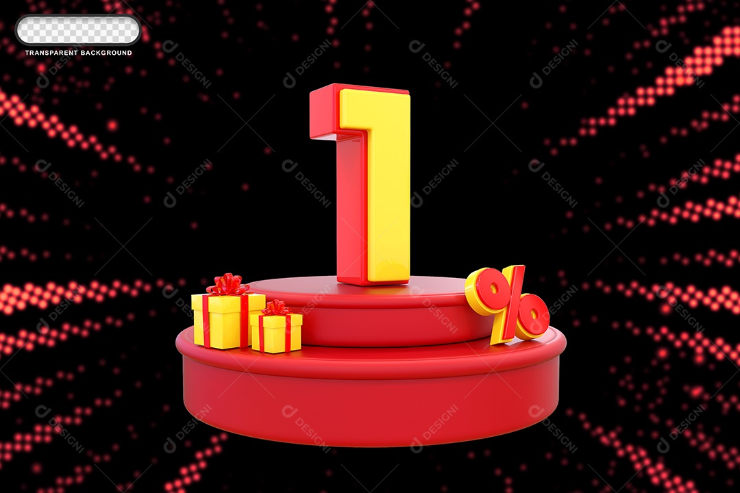 Pódio de Desconto 1% Vermelho e Amarelo Elemento 3D para Composição PSD
