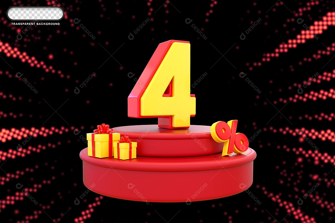 Pódio de Desconto 4% Vermelho e Amarelo Elemento 3D para Composição PSD