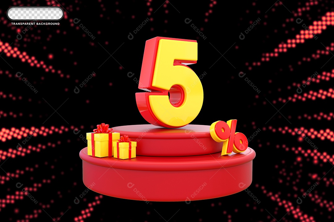 Pódio de Desconto 5% Vermelho e Amarelo Elemento 3D para Composição PSD