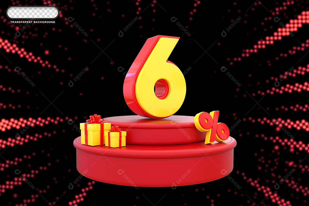 Pódio de Desconto 6% Vermelho e Amarelo Elemento 3D para Composição PSD