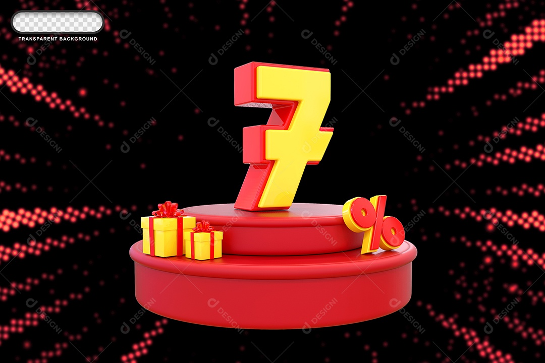 Pódio de Desconto 7% Vermelho e Amarelo Elemento 3D para Composição PSD