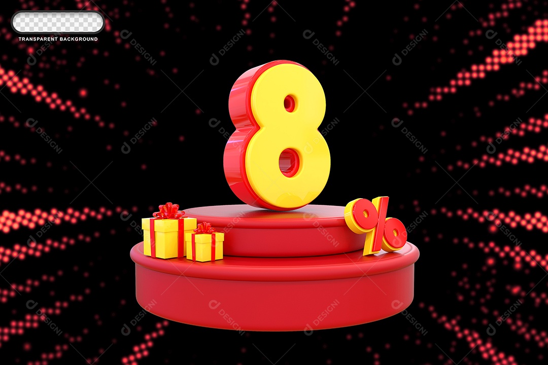 Pódio de Desconto 8% Vermelho e Amarelo Elemento 3D para Composição PSD
