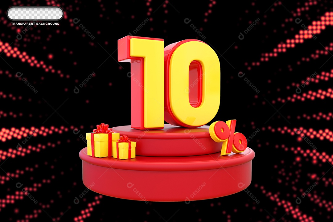Pódio de Desconto 10% Vermelho e Amarelo Elemento 3D para Composição PSD