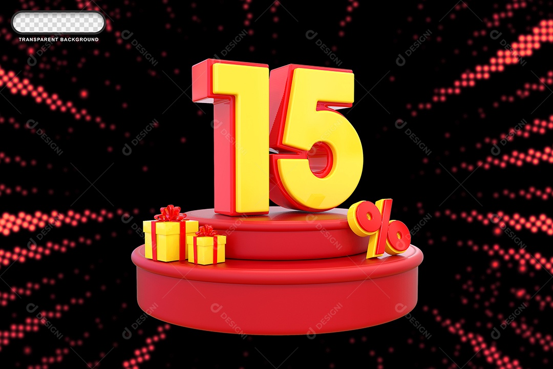 Pódio de Desconto 15% Vermelho e Amarelo Elemento 3D para Composição PSD