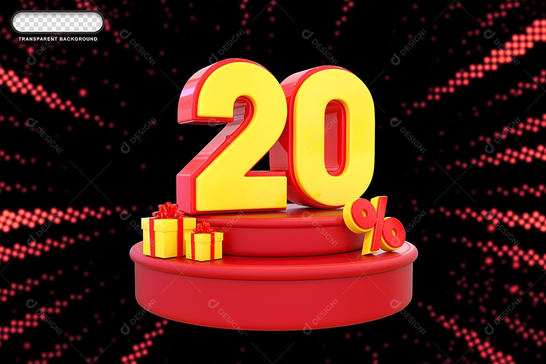 Pódio de Desconto 20% Vermelho e Amarelo Elemento 3D para Composição PSD