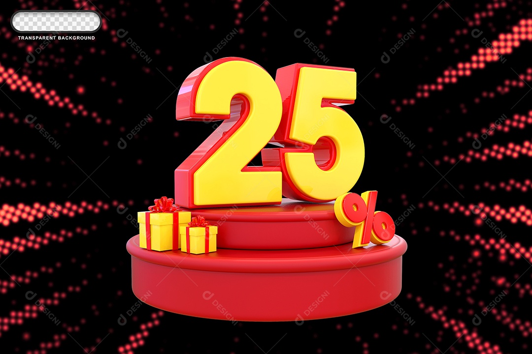 Pódio de Desconto 25% Vermelho e Amarelo Elemento 3D para Composição PSD