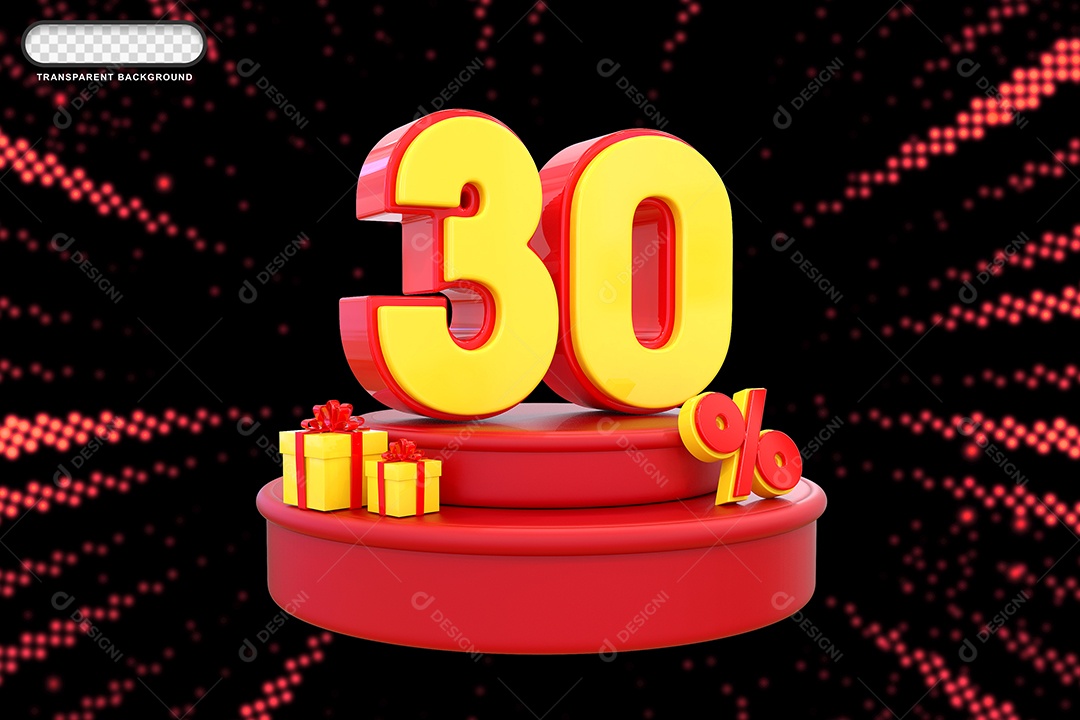 Pódio de Desconto 30% Vermelho e Amarelo Elemento 3D para Composição PSD