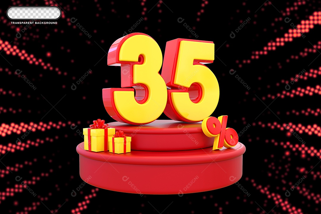 Pódio de Desconto 35% Vermelho e Amarelo Elemento 3D para Composição PSD
