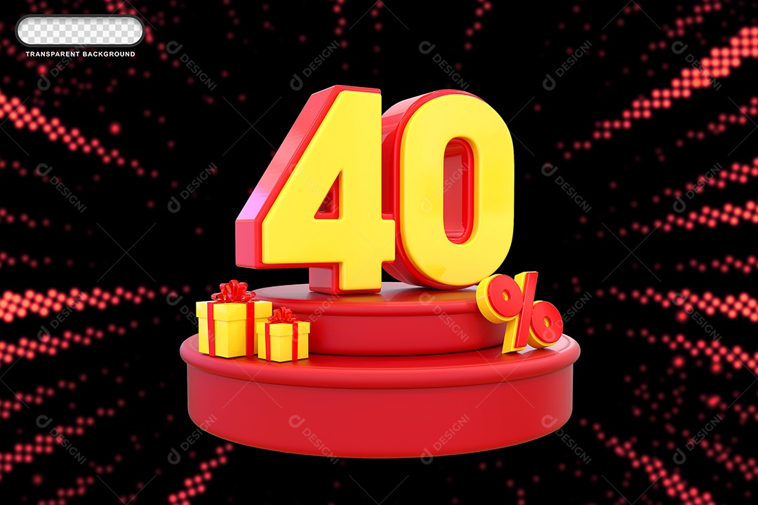 Pódio de Desconto 40% Vermelho e Amarelo Elemento 3D para Composição PSD