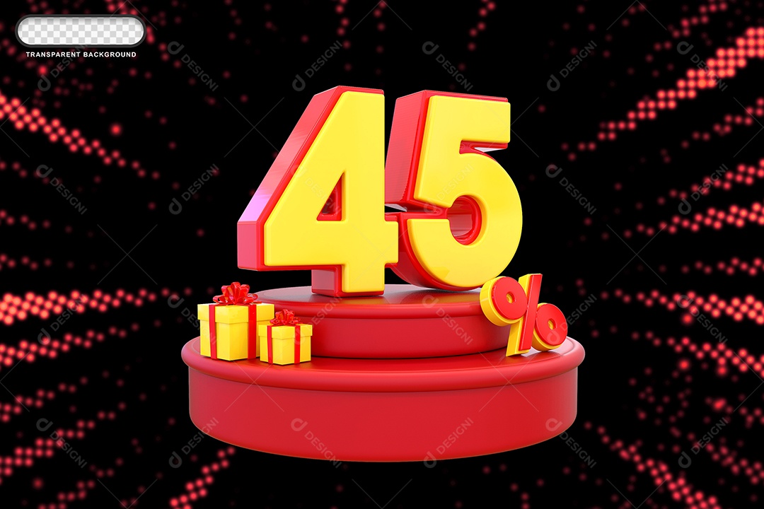 Pódio de Desconto 45% Vermelho e Amarelo Elemento 3D para Composição PSD