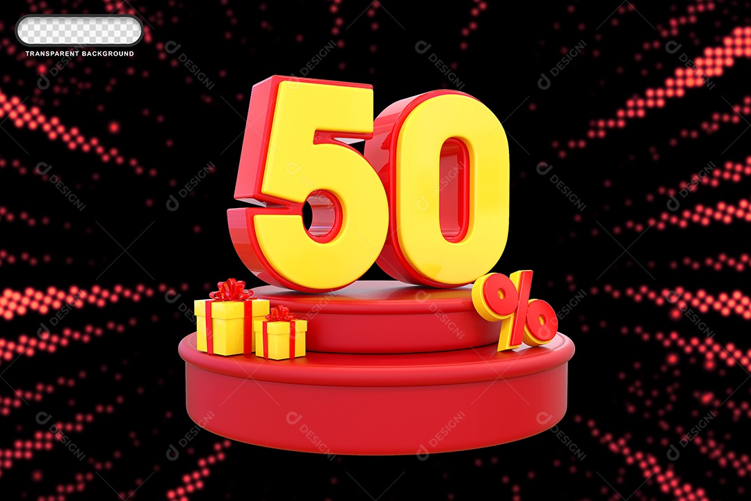 Pódio de Desconto 50% Vermelho e Amarelo Elemento 3D para Composição PSD