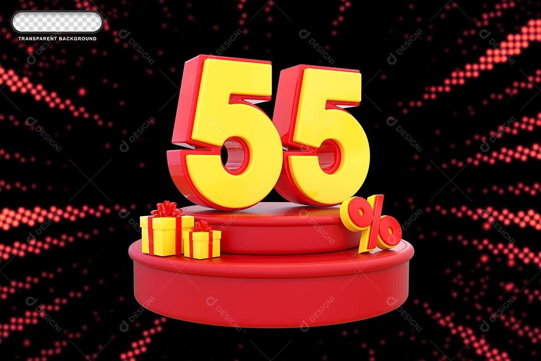 Pódio de Desconto 55% Vermelho e Amarelo Elemento 3D para Composição PSD