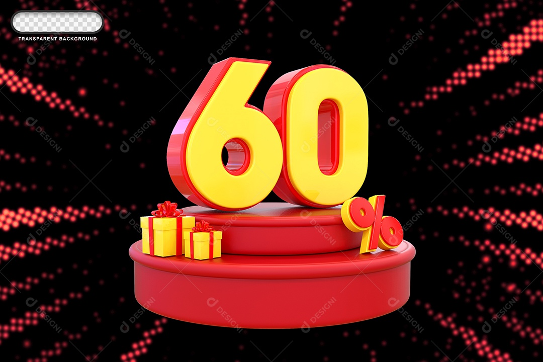 Pódio de Desconto 60% Vermelho e Amarelo Elemento 3D para Composição PSD