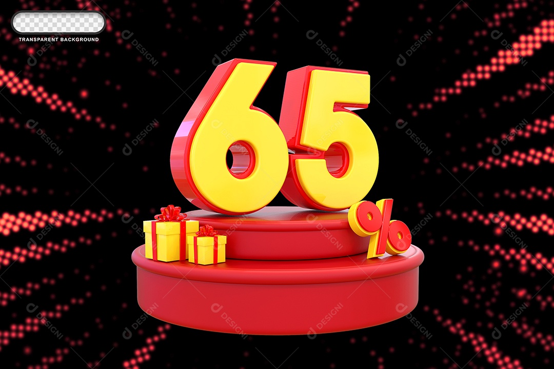 Pódio de Desconto 65% Vermelho e Amarelo Elemento 3D para Composição PSD