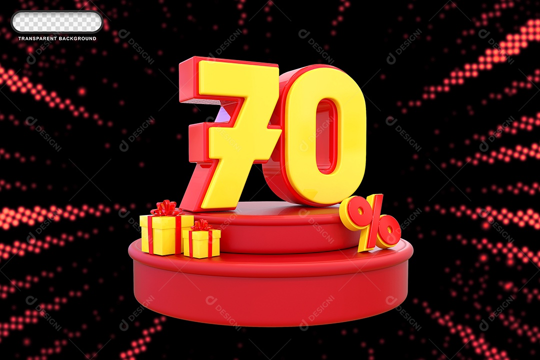 Pódio de Desconto 70% Vermelho e Amarelo Elemento 3D para Composição PSD