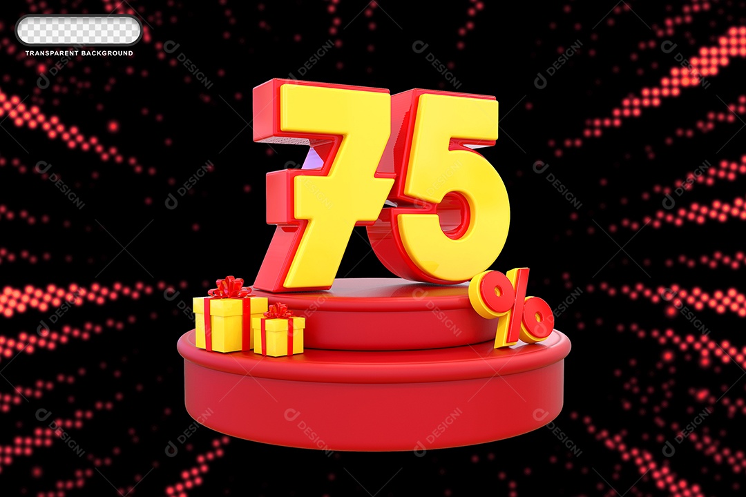 Pódio de Desconto 75% Vermelho e Amarelo Elemento 3D para Composição PSD