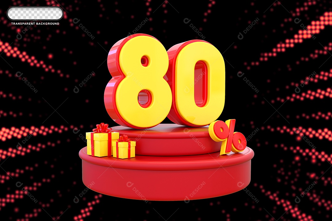 Pódio de Desconto 80% Vermelho e Amarelo Elemento 3D para Composição PSD