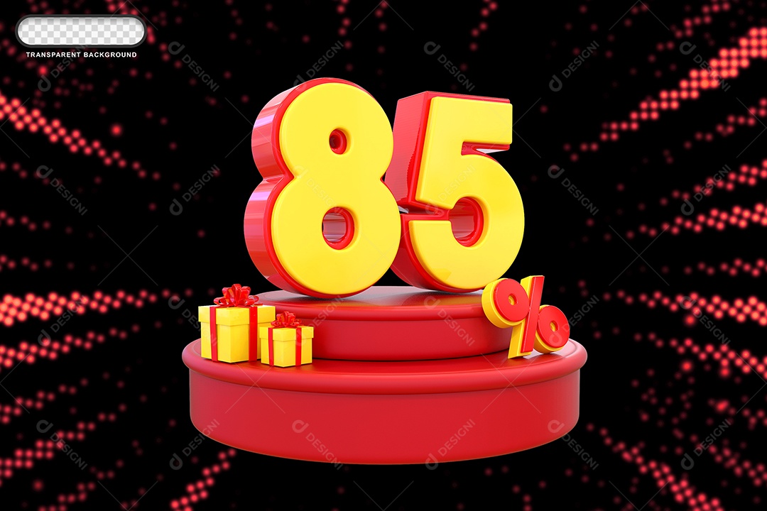 Pódio de Desconto 85% Vermelho e Amarelo Elemento 3D para Composição PSD
