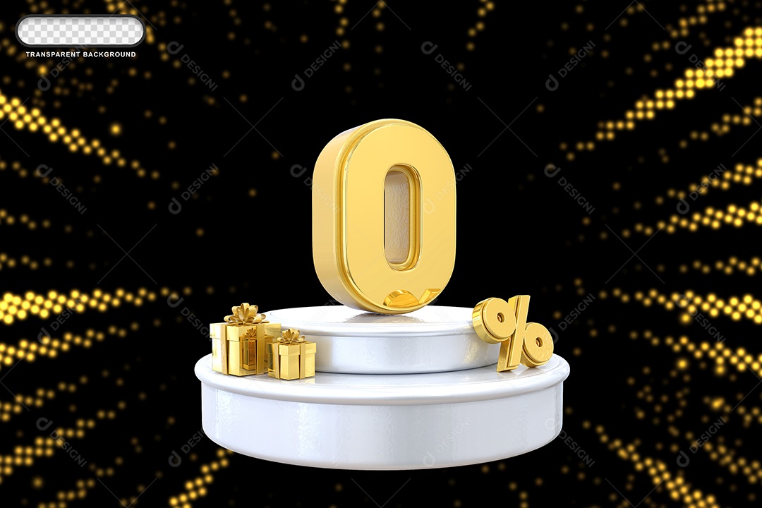 Pódio de Desconto 0% Dourado e Branco Elemento 3D para Composição PSD
