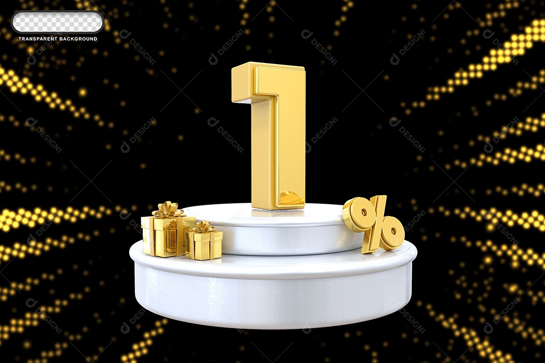 Pódio de Desconto 1% Dourado e Branco Elemento 3D para Composição PSD
