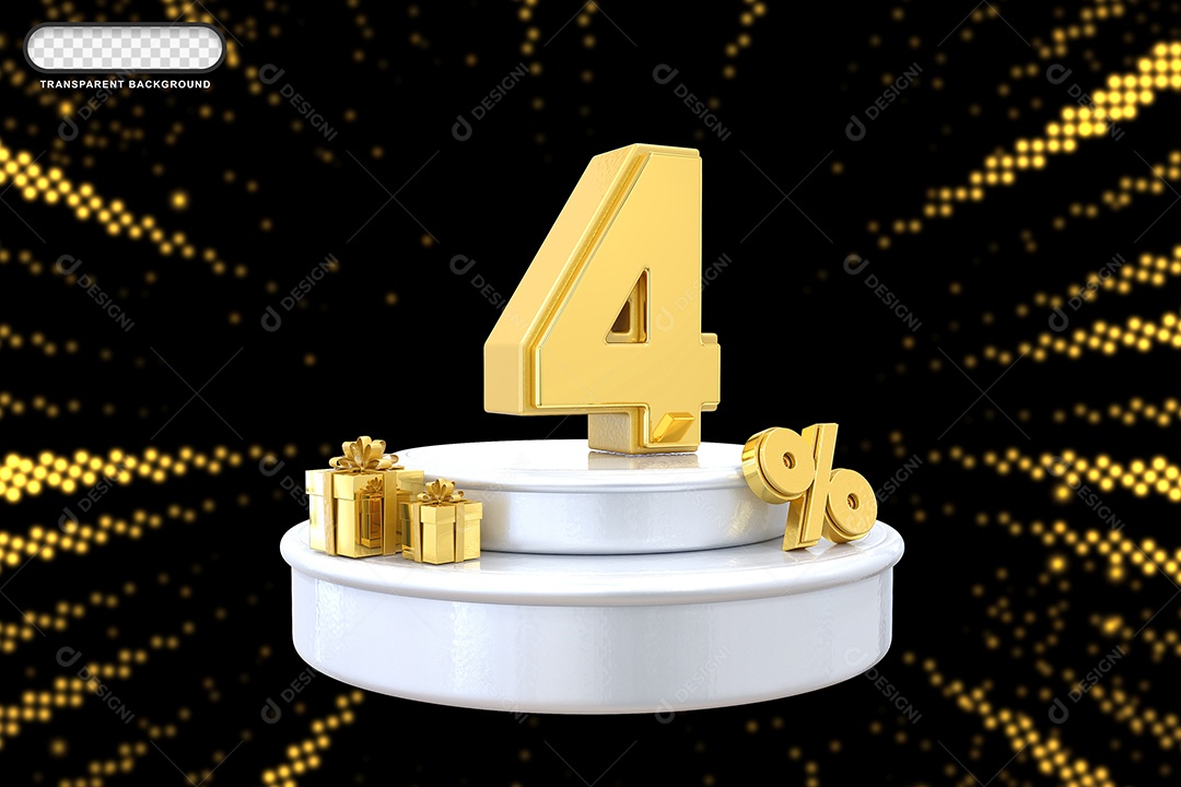 Pódio de Desconto 4% Dourado e Branco Elemento 3D para Composição PSD