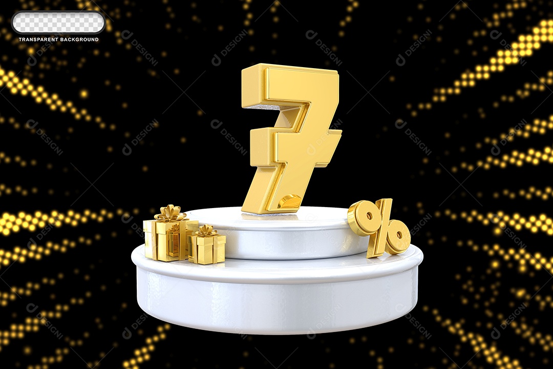 Pódio de Desconto 7% Dourado e Branco Elemento 3D para Composição PSD