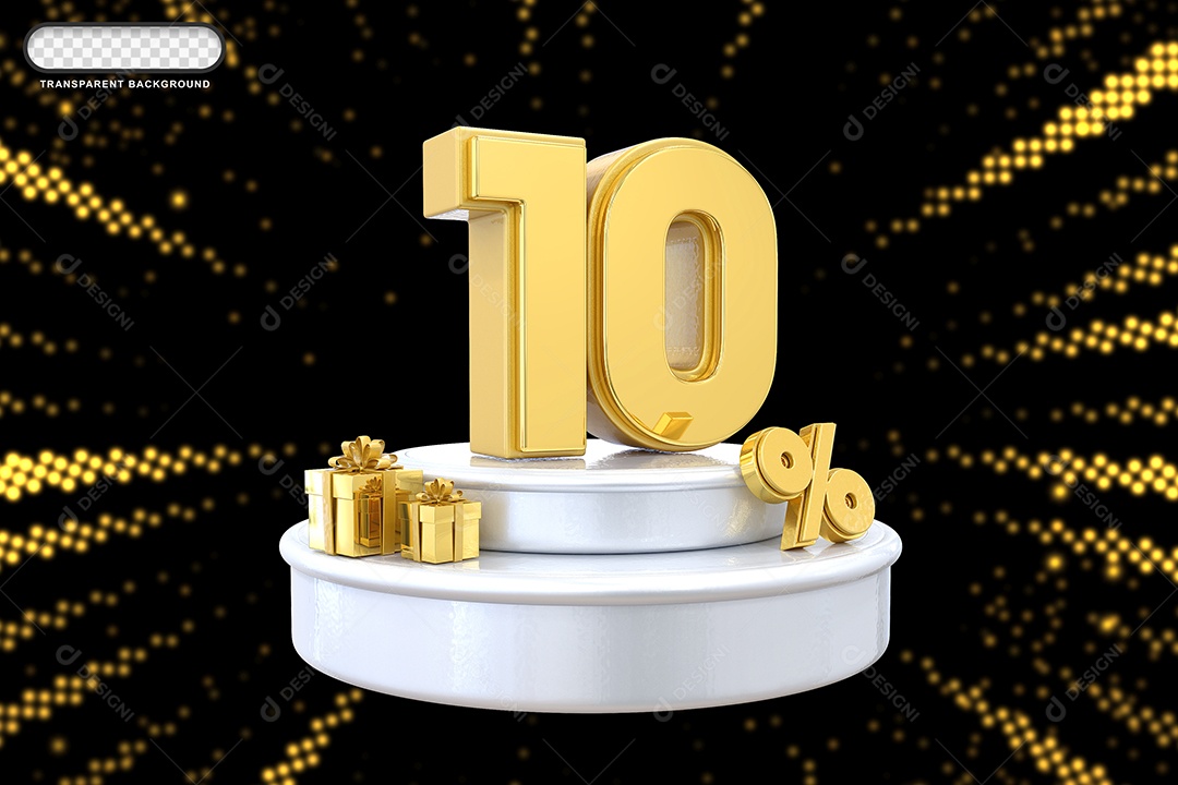 Pódio de Desconto 10% Dourado e Branco Elemento 3D para Composição PSD