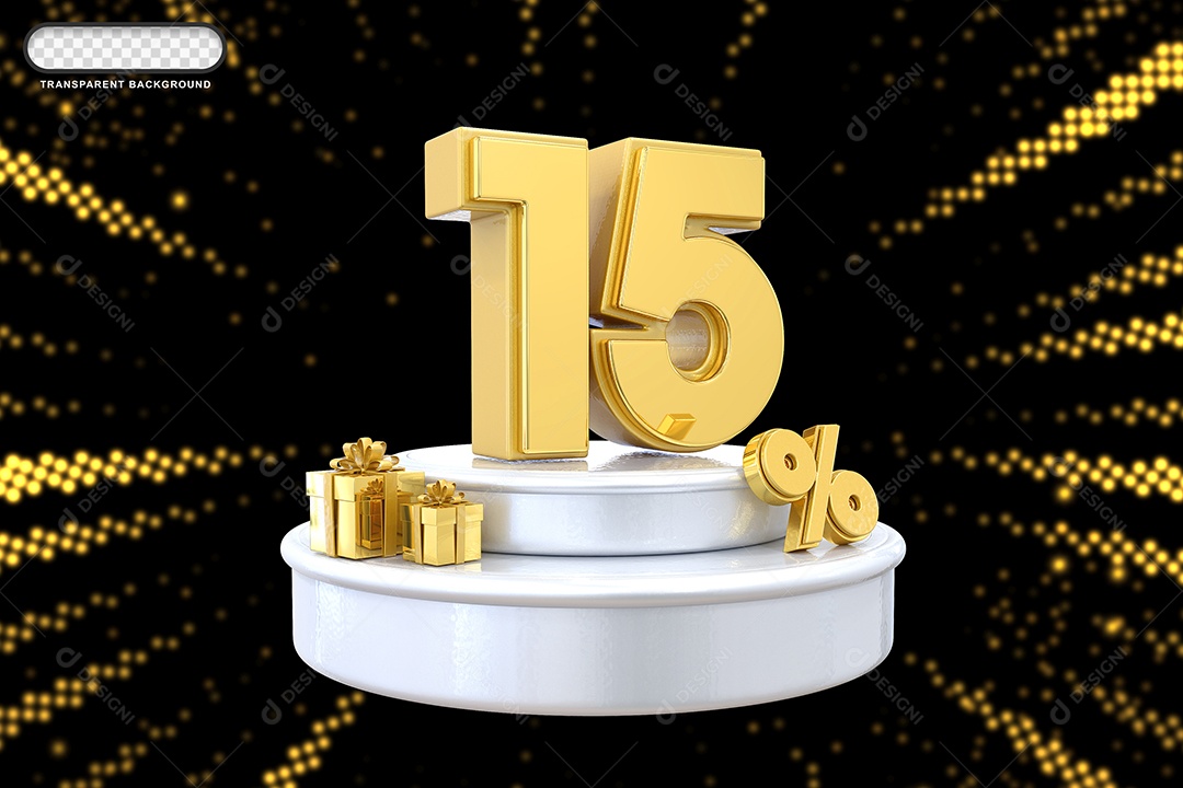 Pódio de Desconto 15% Dourado e Branco Elemento 3D para Composição PSD