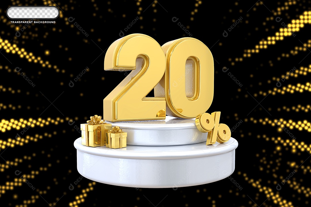 Pódio de Desconto 20% Dourado e Branco Elemento 3D para Composição PSD