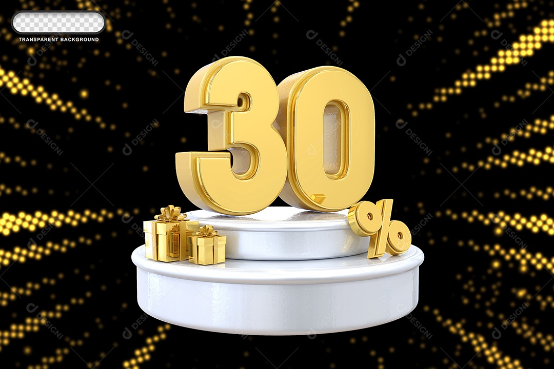 Pódio de Desconto 30% Dourado e Branco Elemento 3D para Composição PSD