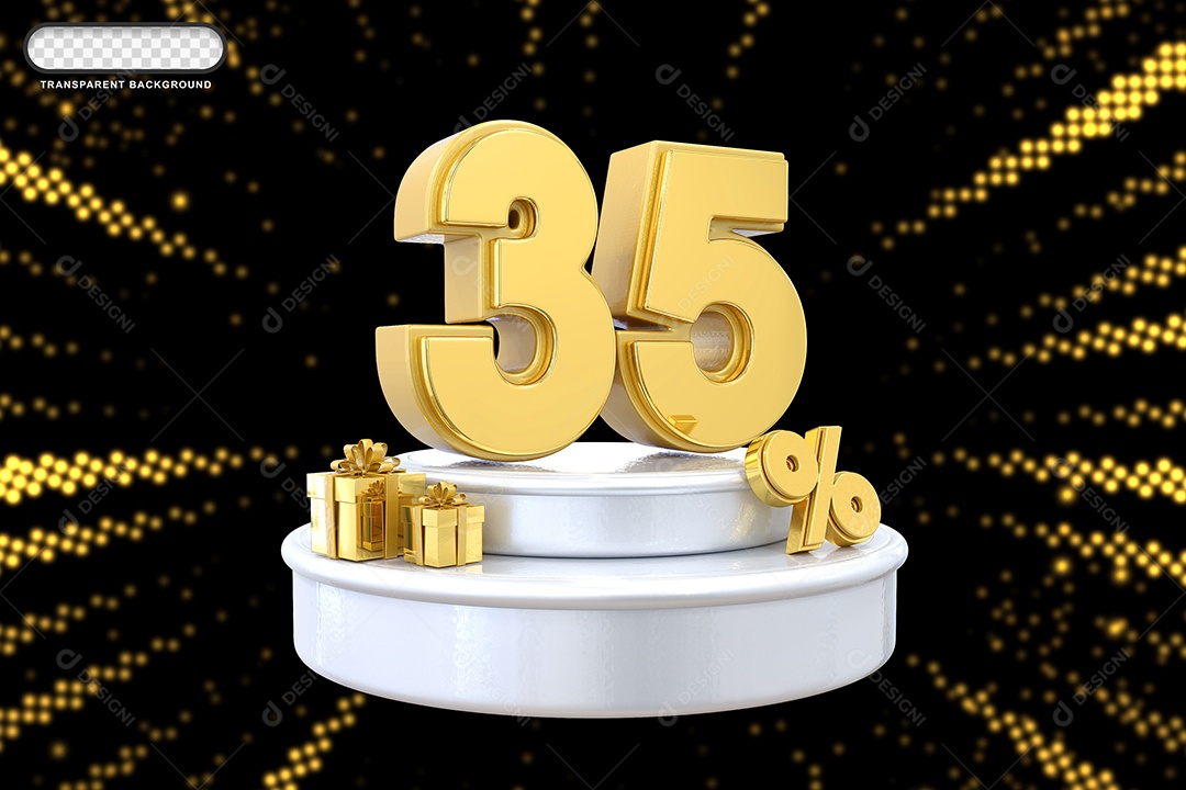 Pódio de Desconto 35% Dourado e Branco Elemento 3D para Composição PSD