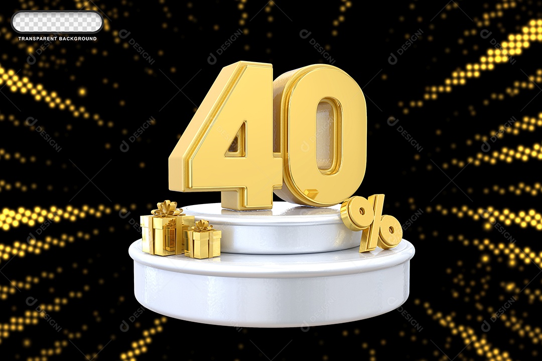 Pódio de Desconto 40% Dourado e Branco Elemento 3D para Composição PSD