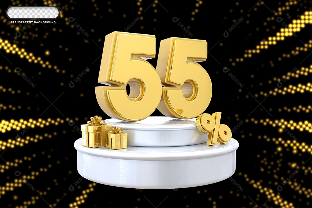 Pódio de Desconto 55% Dourado e Branco Elemento 3D para Composição PSD