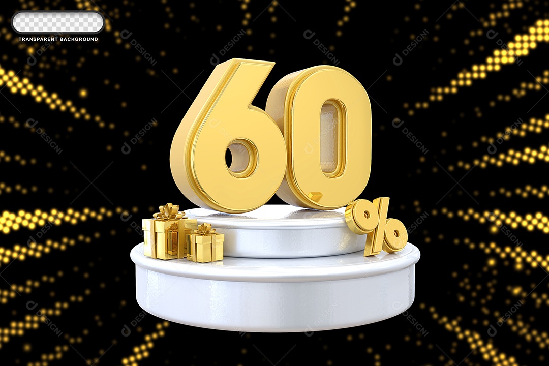 Pódio de Desconto 60% Dourado e Branco Elemento 3D para Composição PSD