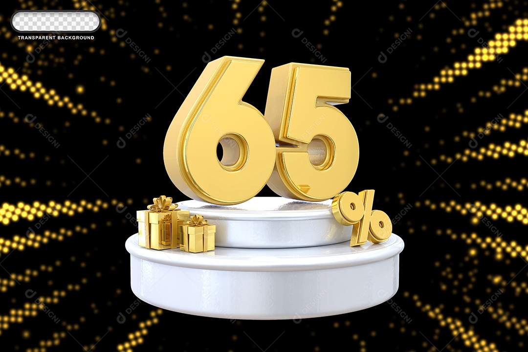 Pódio de Desconto 65% Dourado e Branco Elemento 3D para Composição PSD
