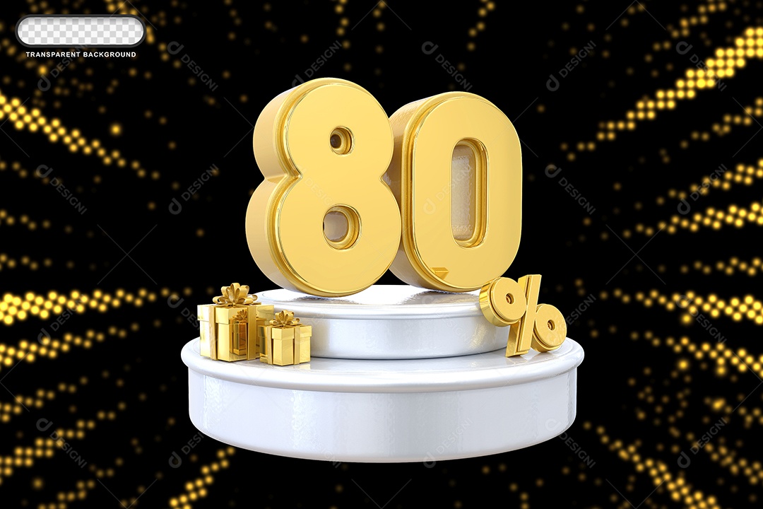 Pódio de Desconto 80% Dourado e Branco Elemento 3D para Composição PSD