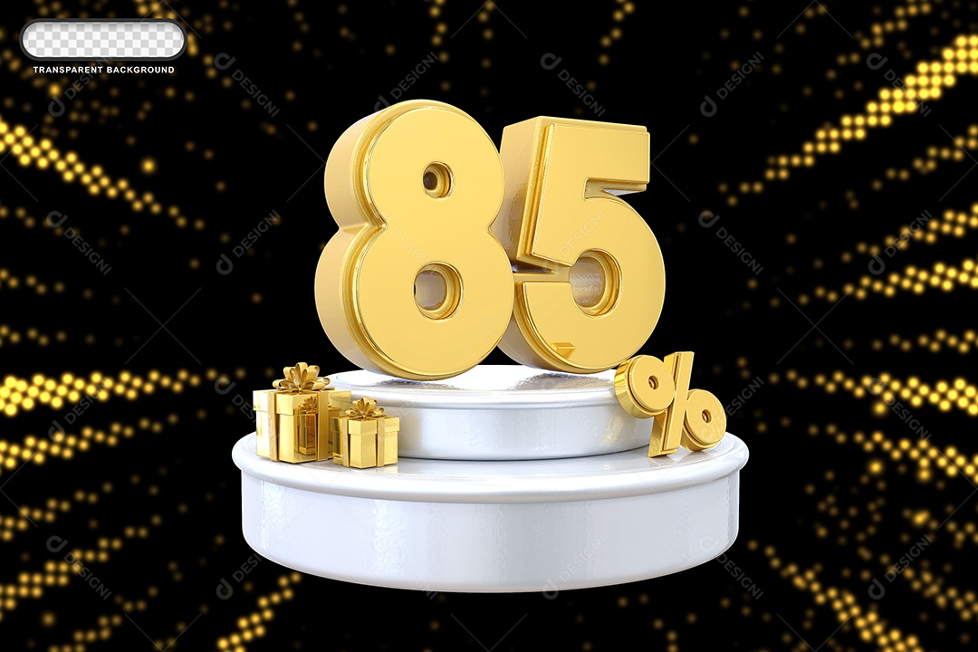 Pódio de Desconto 85% Dourado e Branco Elemento 3D para Composição PSD