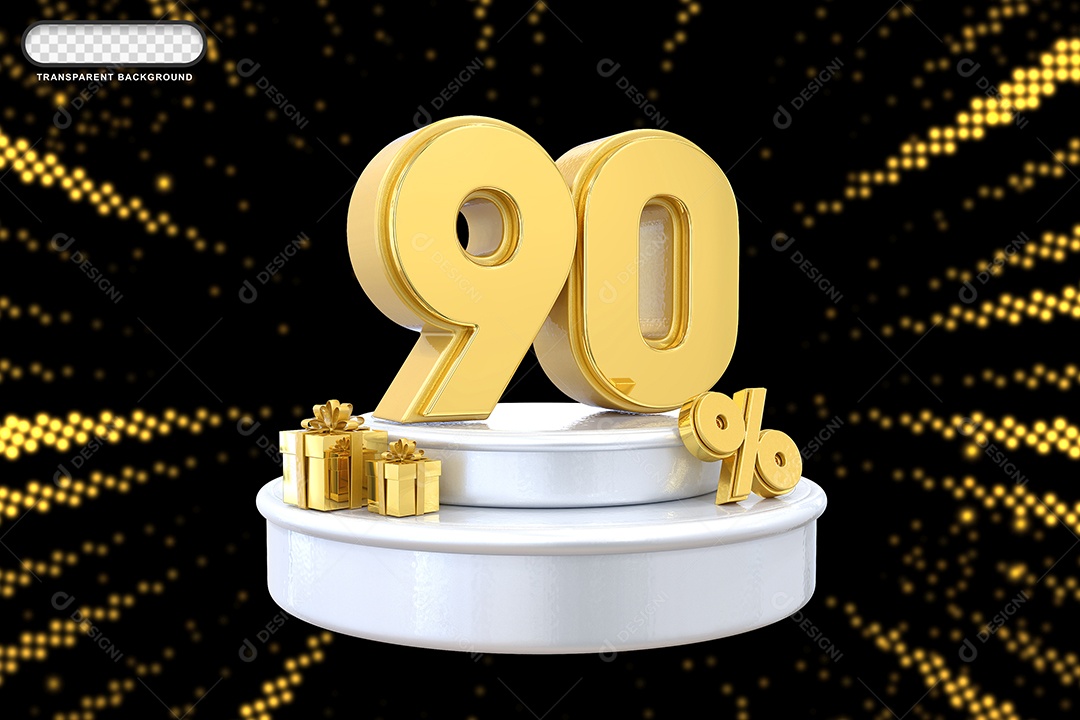 Pódio de Desconto 90% Dourado e Branco Elemento 3D para Composição PSD