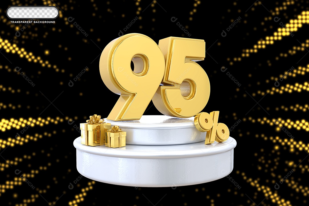 Pódio de Desconto 95% Dourado e Branco Elemento 3D para Composição PSD