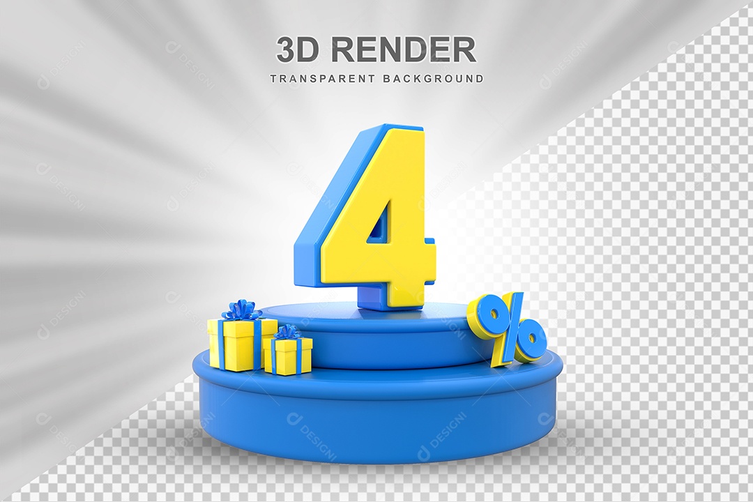 Pódio de Desconto 4% Azul e Amarelo Elemento 3D para Composição PSD