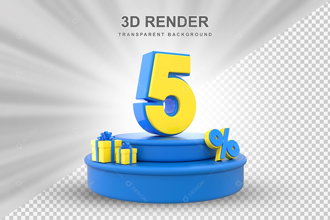 Pódio de Desconto 5% Azul e Amarelo Elemento 3D para Composição PSD
