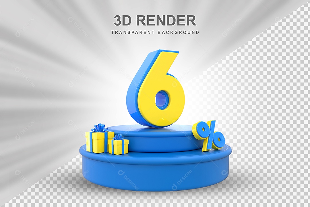 Pódio de Desconto 6% Azul e Amarelo Elemento 3D para Composição PSD