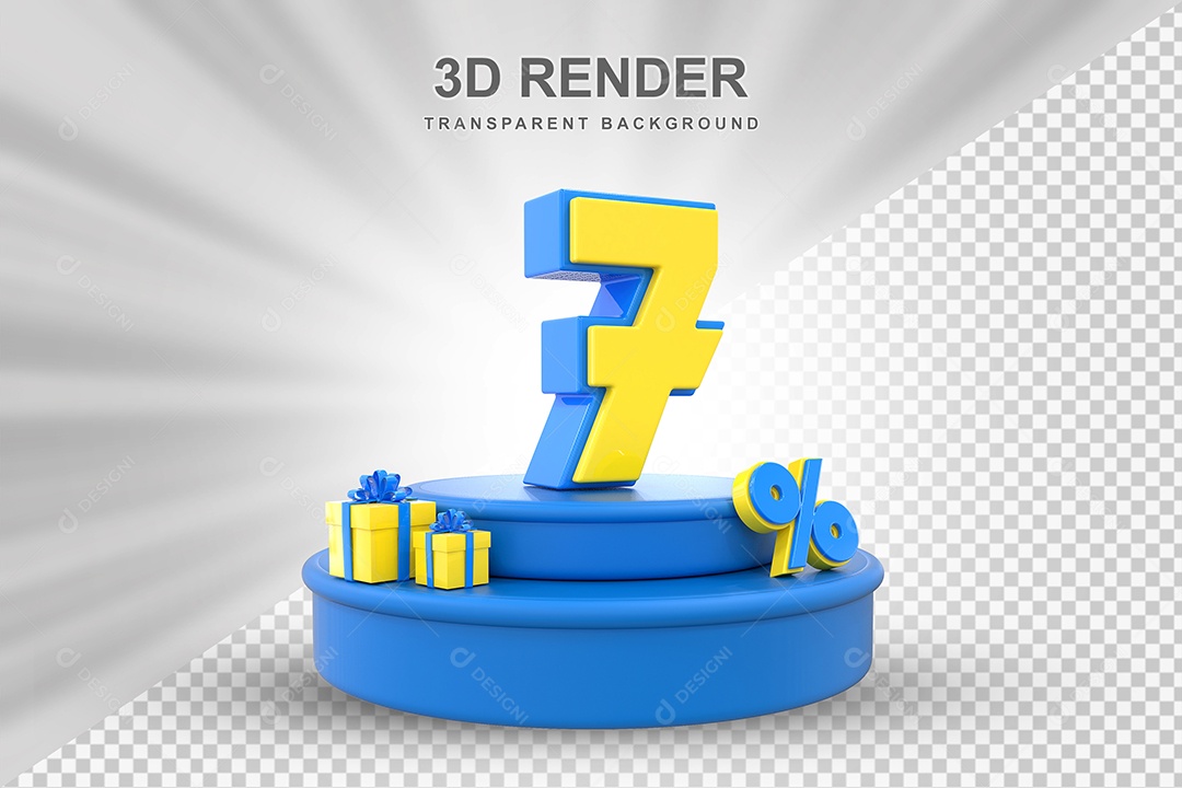 Pódio de Desconto 7% Azul e Amarelo Elemento 3D para Composição PSD