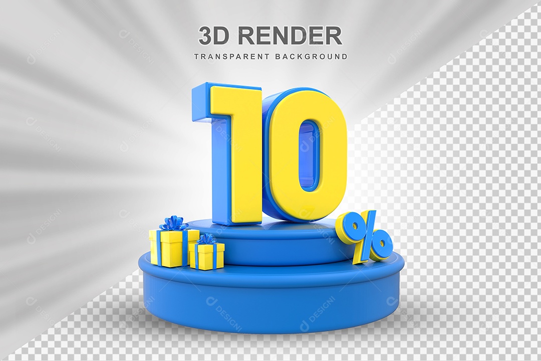 Pódio de Desconto 10% Azul e Amarelo Elemento 3D para Composição PSD