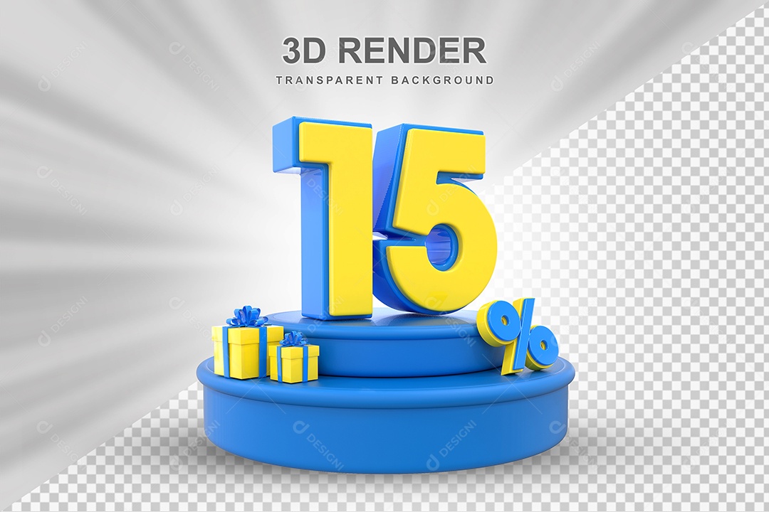 Pódio de Desconto 15% Azul e Amarelo Elemento 3D para Composição PSD