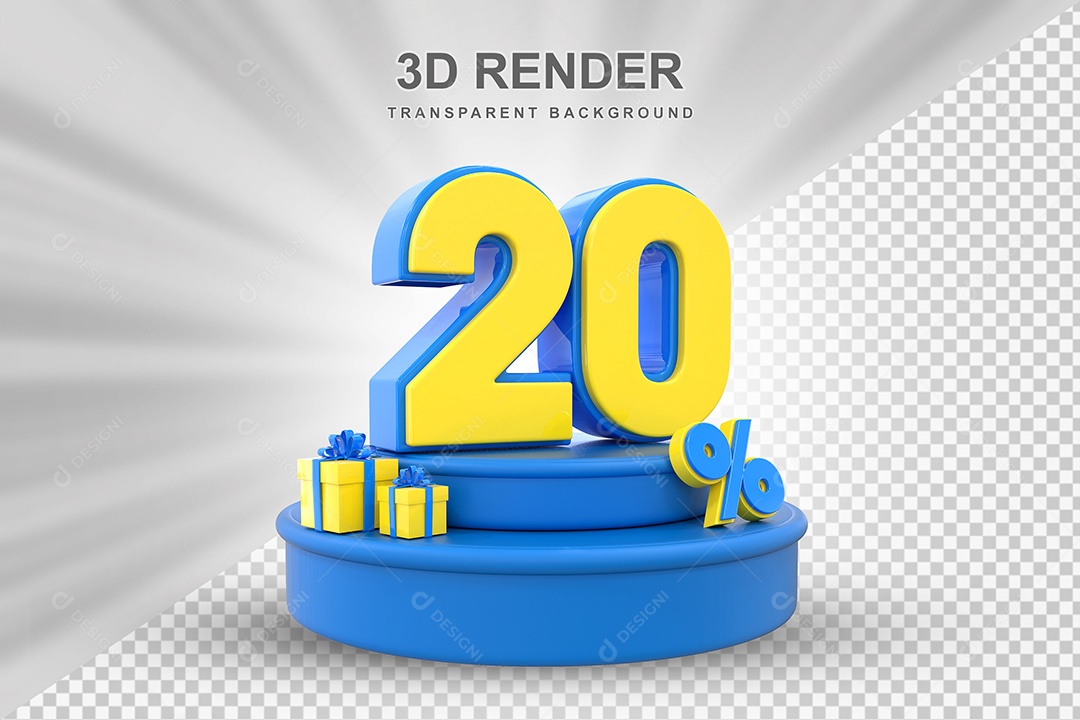 Pódio de Desconto 20% Azul e Amarelo Elemento 3D para Composição PSD