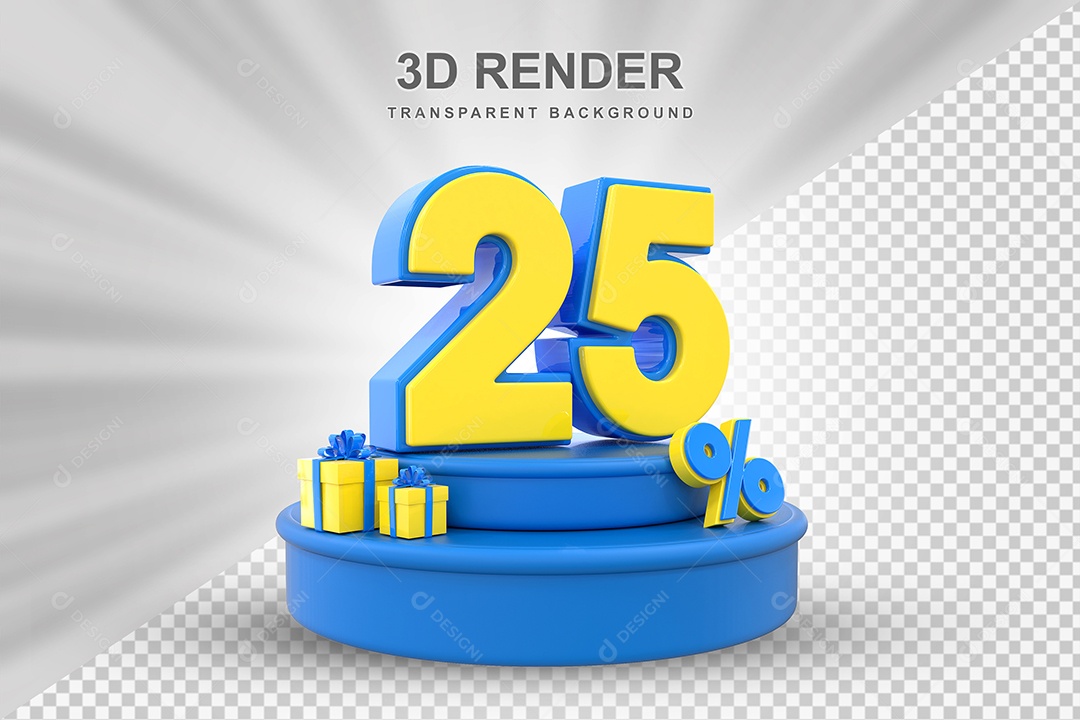 Pódio de Desconto 25% Azul e Amarelo Elemento 3D para Composição PSD